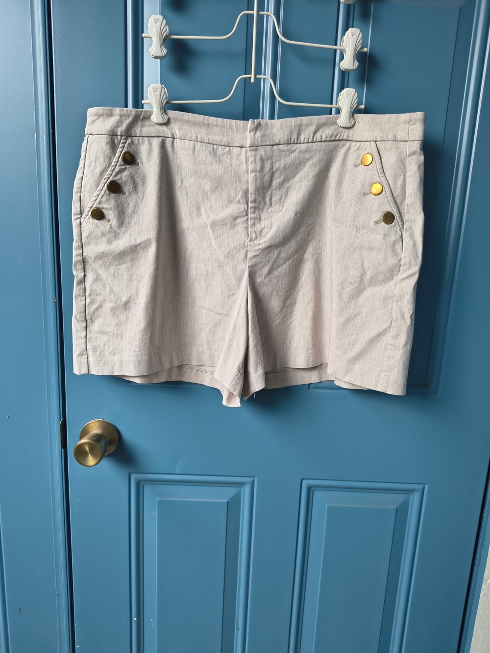 Maurices Cream High-Rise Button Accent Shorts